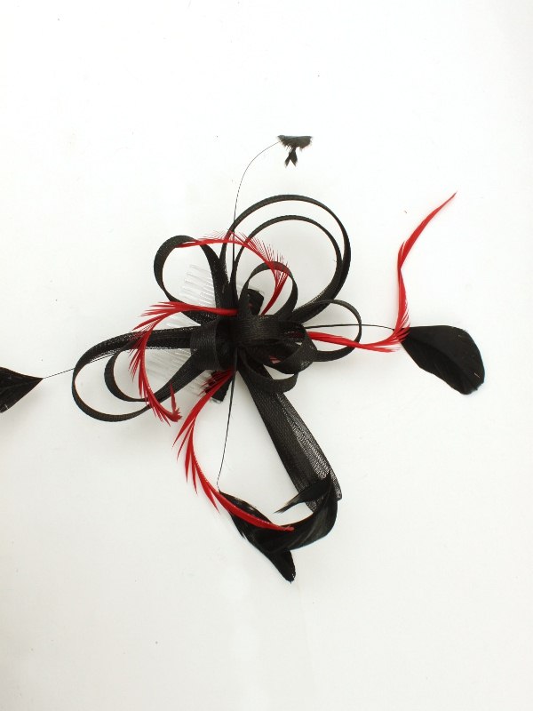 Black Red Feather Ribbon Fascinator