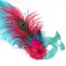 Tropical turquoise, pink & peacock feather masquerade mask