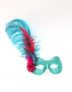 Tropical turquoise, pink & peacock feather masquerade mask