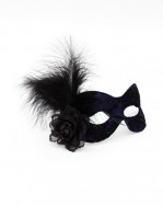 Electric Blue & Black Lace Mask with Soft Feathers
