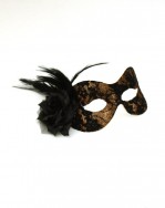 Gold Bronze Black Lace Mask Small feathers
