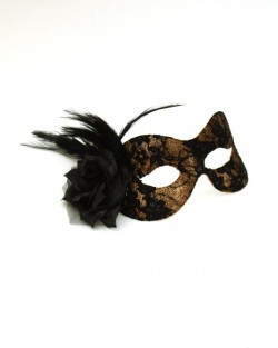 Gold Bronze Black Lace Mask Small feathers