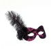 Pink sparkly mask handcovered in black lace with ostrich feather