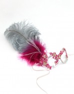 Silver & hot cerise pink diamante Bollywood Feather Mask