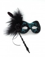 TurquoiseTealBlackLaceStickMask
