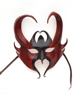 Red & Black Italian Leather Horned Devil Mask