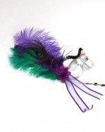 Mardi Gras Silver, purple & green peacock feather stick mask
