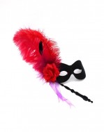 Tropical Red, Pink, Cerise & Black Flowered Stick Mask