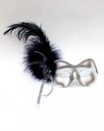 Womens Navy blue & silver feather flower Masquerade Mask