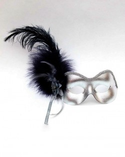 Womens Navy blue & silver feather flower Masquerade Mask