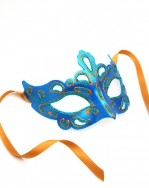 Womens Peacock Blue & Gold Venetian Masquerade Mask