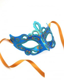 Womens Peacock Blue & Gold Venetian Masquerade Mask