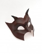 dark red brown horned leather devils mask