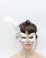 Luxury Gold Blosson & White Feather Masquerade Mask