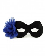 Black Masquerade Mask with blue flower