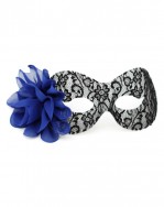 Black Lace with Blue Flower Masquerade Mask