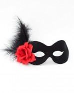 Black red and feather flower masquerade mask