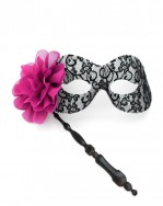 Black Lace stick mask with pink flower
