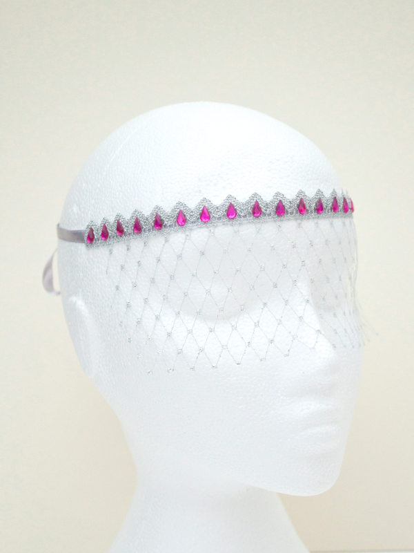  - Womens-Silver-Hot-Pink-Jewelled-Lace-Face-Veil-Masquerade-Mask-b