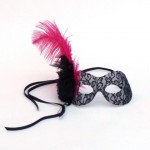 Burlesque pink and black lace mask with ostrich feather