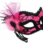black and pink mask with headband to wear with glasses