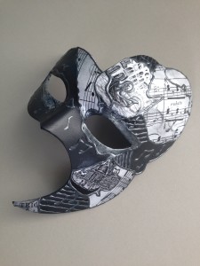 decoupaged black, grey & white phantom of the opera mask