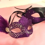 custom matching couple's purple & black crystal masks