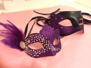 custom matching couple's purple & black crystal masks