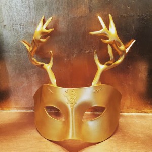 gold leather stag masquerade mask