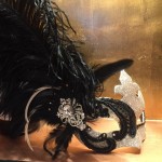 luxury champagne gold & black lace feather mask