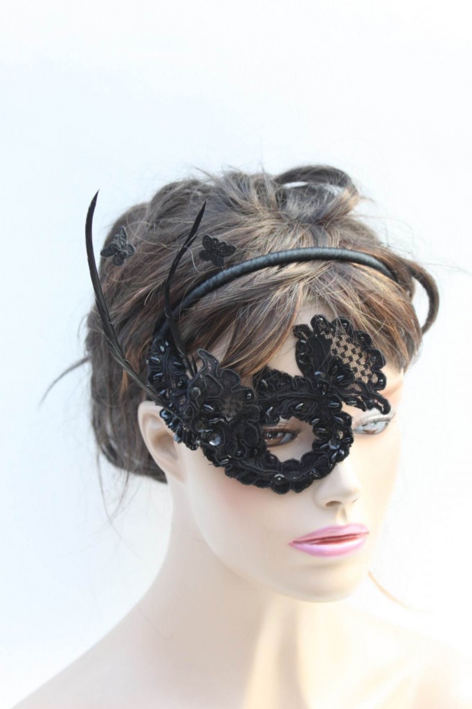 One eye lace mask on headband Masque Boutique Masquerade Masks