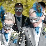 13. Couple's Matching silver Peacock Wedding Masquerade Masks