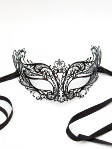 Petite Black Metal Venetian Laser Cut Masquerade Mask with Diamante