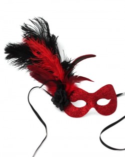 Red & Black Feather Flame Masked Ball Masquerade Mask