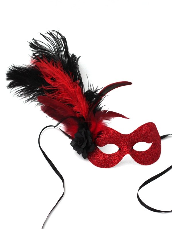Women's Red & Black Flame Glitter Masquerade Eye Mask