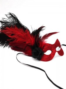 Red & Black Feather Flame Masked Ball Masquerade Mask