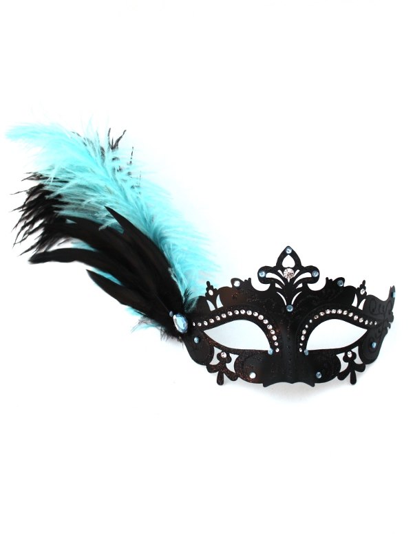 Verona Turquoise & Black Feather Venetian Mask - Masque Boutique ...