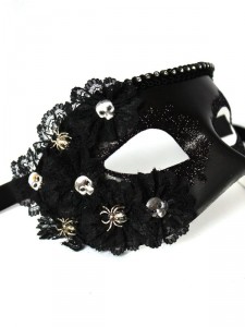 Vampire Diaries Black Crystal Gem Venetian Mask Masquerade Metal Filigree