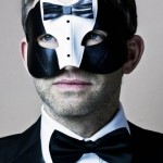 Men's James Bond Black Tuxedo Suit Leather Masquerade Mask