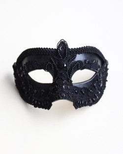 Men's Luxury Ornate Black Embellished Lace Venetian Mask