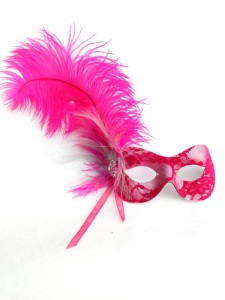 themed_masked_ball_ideas_Pink & Silver Feather Lace Masquerade Eye Mask