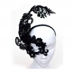Unique Designer Vogue Style Black Beaded Lace One Eye Headband Masquerade Mask 1f