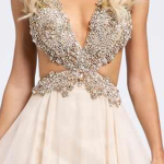 jewelled silver gold peach and beige dress