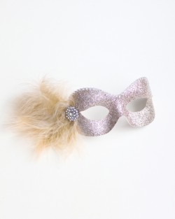 Champagne Beige Pale Gold Glitter Eye Mask with gold feathers