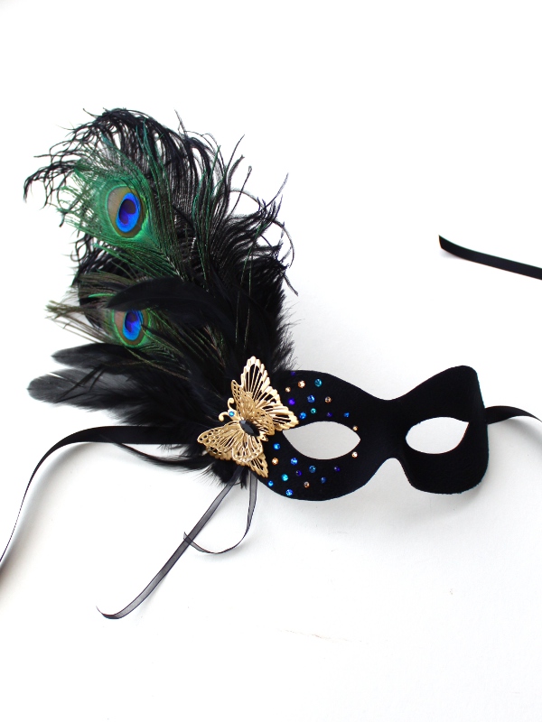 Peacock & Black Rhinestone Butterfly Mask a