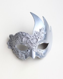 Womens Silver Lace Swan Masquerade Mask with Rhinestones