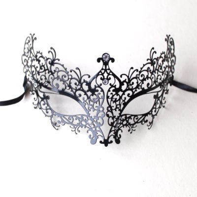 Luxury Black Metal Filigree Diamante Jewelled Masquerade Mask UK
