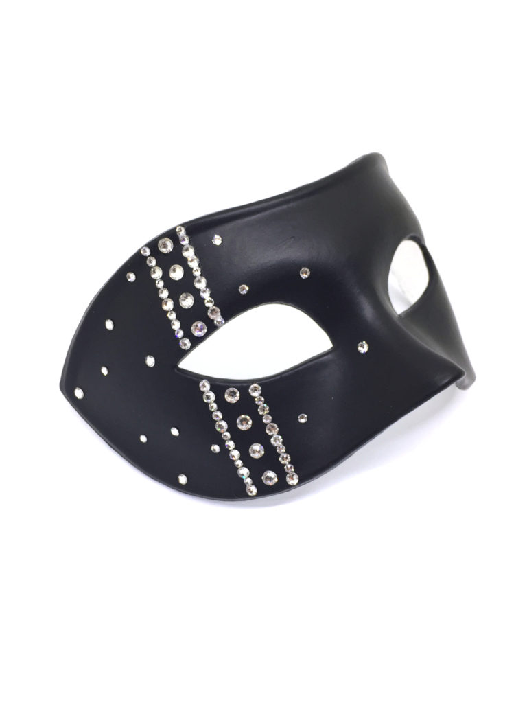 Men's Designer Luxury Black Swarovski Crystal Venetian Mask