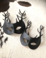 Couples Matching Black Leather Stag Deer Masks with Horns, Handmade