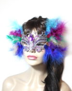 Unique multicoloured feather jewelled silver butterfly mask UK